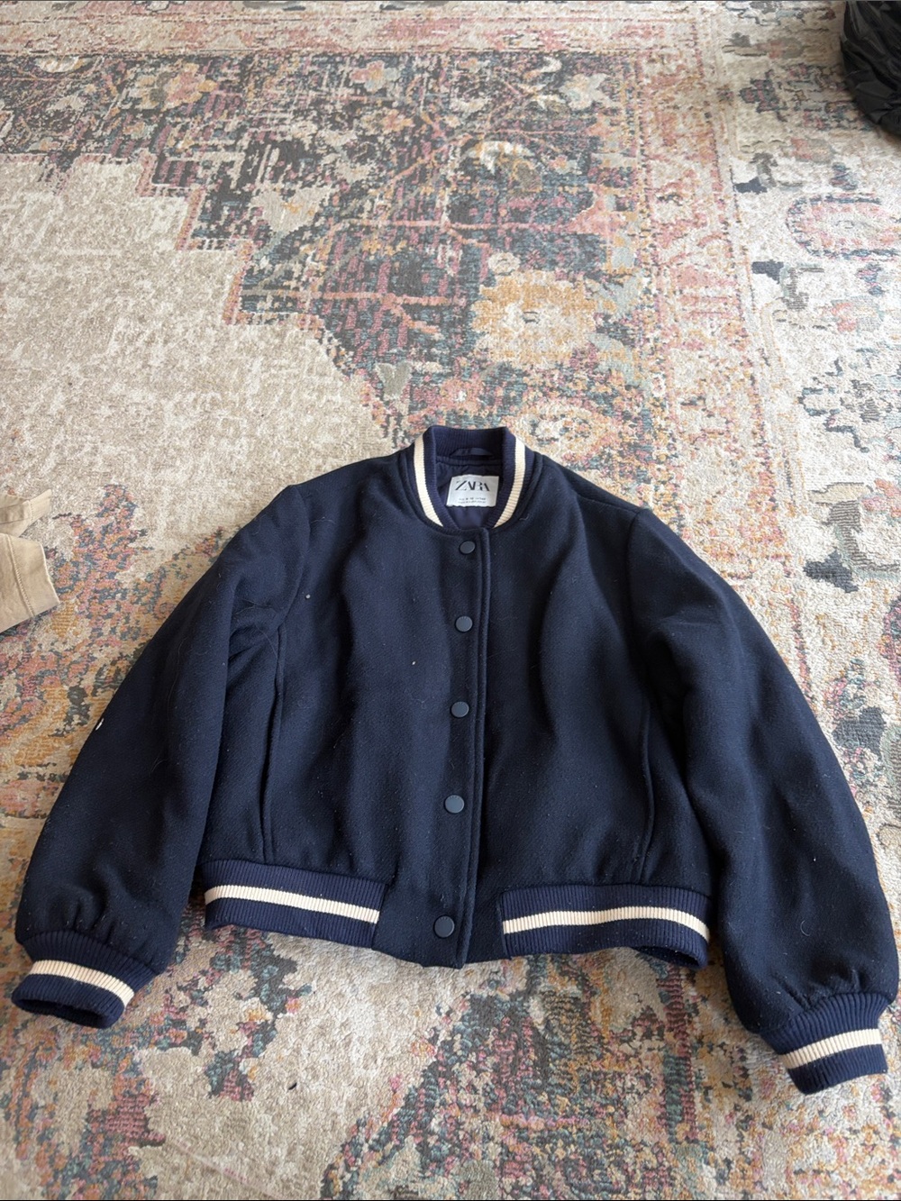 Zara Navy Jacket with Cream Contrast Stripes